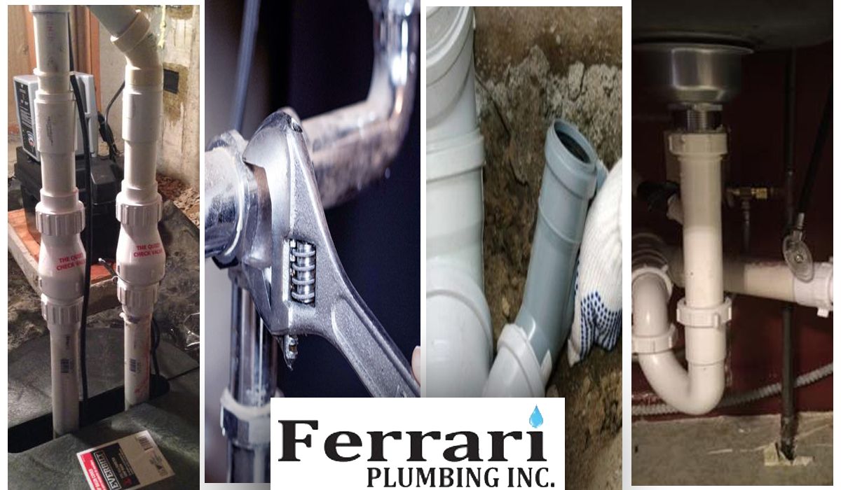 a photo collage of plumbing services by Ferrari Plumbing Inc.