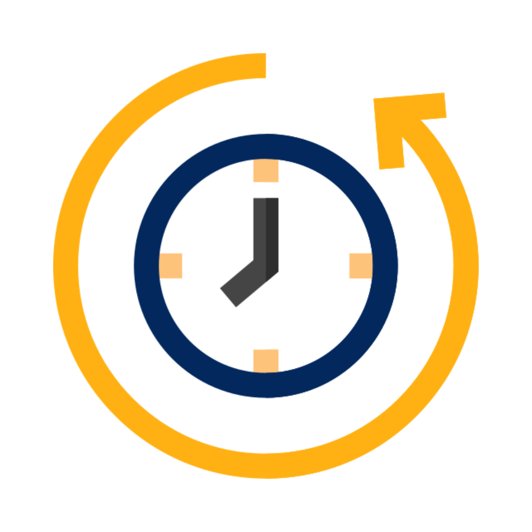 Clock icon with a circular arrow, indicating time.