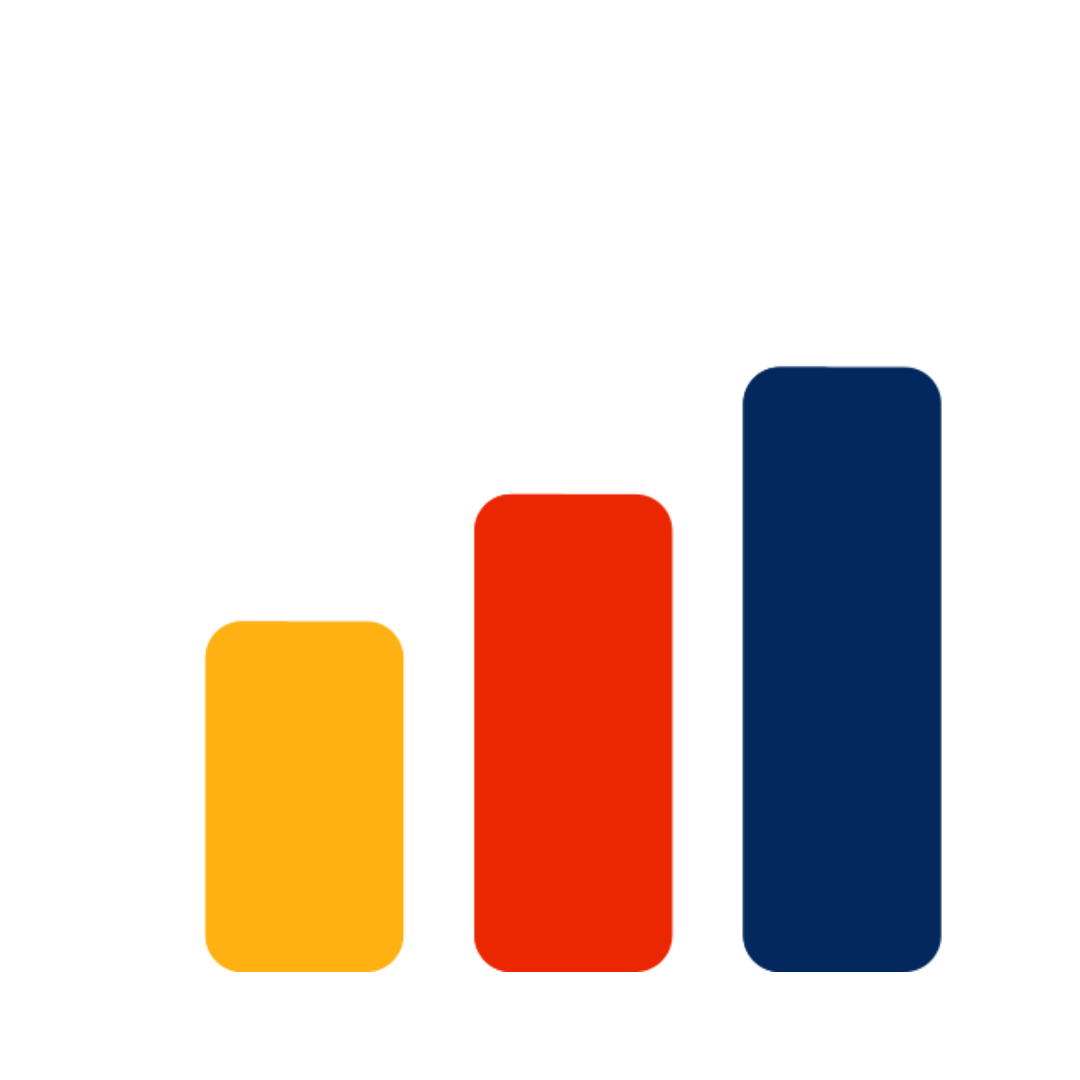 Bar graph showing increasing trend: yellow, red, and blue bars.