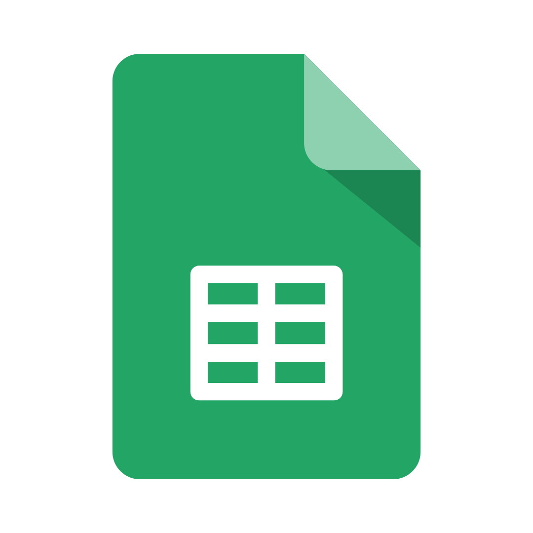 Google Sheets icon: green document with a white grid inside, folded corner.