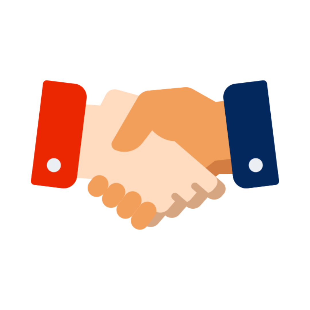 Handshake with red and blue sleeve cuffs.