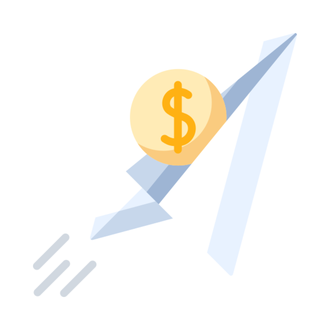 A dollar coin launching upwards, symbolizing financial growth.
