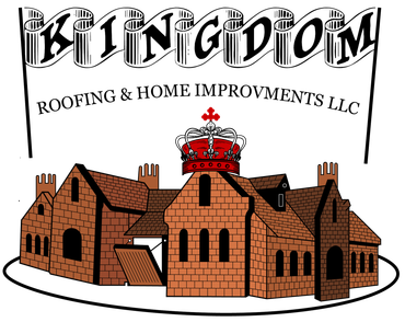 Logo for Kingdom Roofing & Home Improvements LLC: stylized castle with a crown, under a scroll banner.