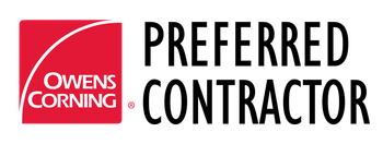 Owens Corning Preferred Contractor logo: red square with white arc, text