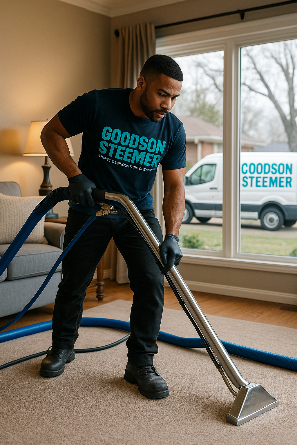 Professional carpet cleaning in Redford MI by Goodson Steemer using truck-mounted steam cleaning