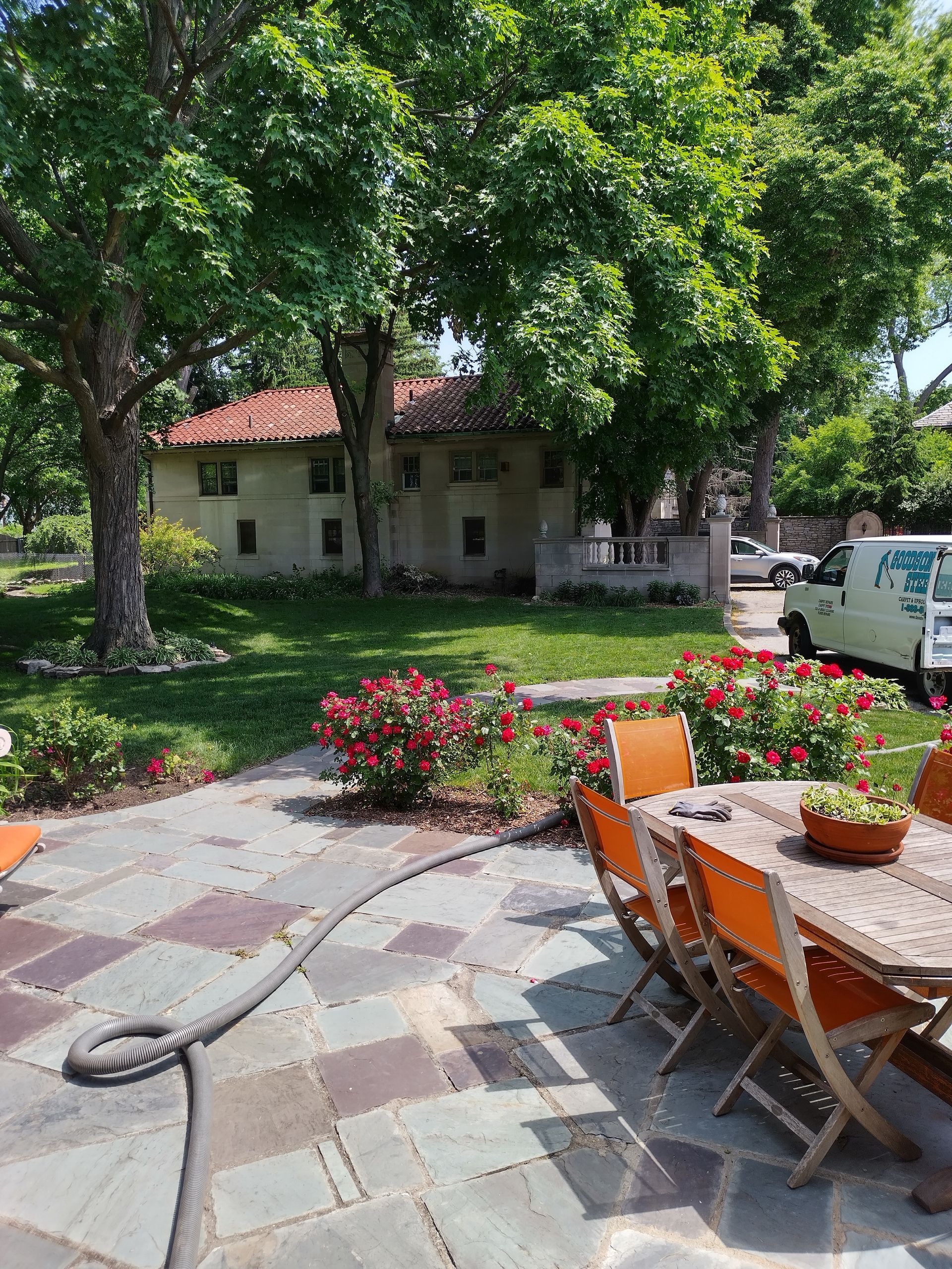 Goodson Steemer truck mounted carpet cleaning at historic Motown mansion garage building Detroit Michigan