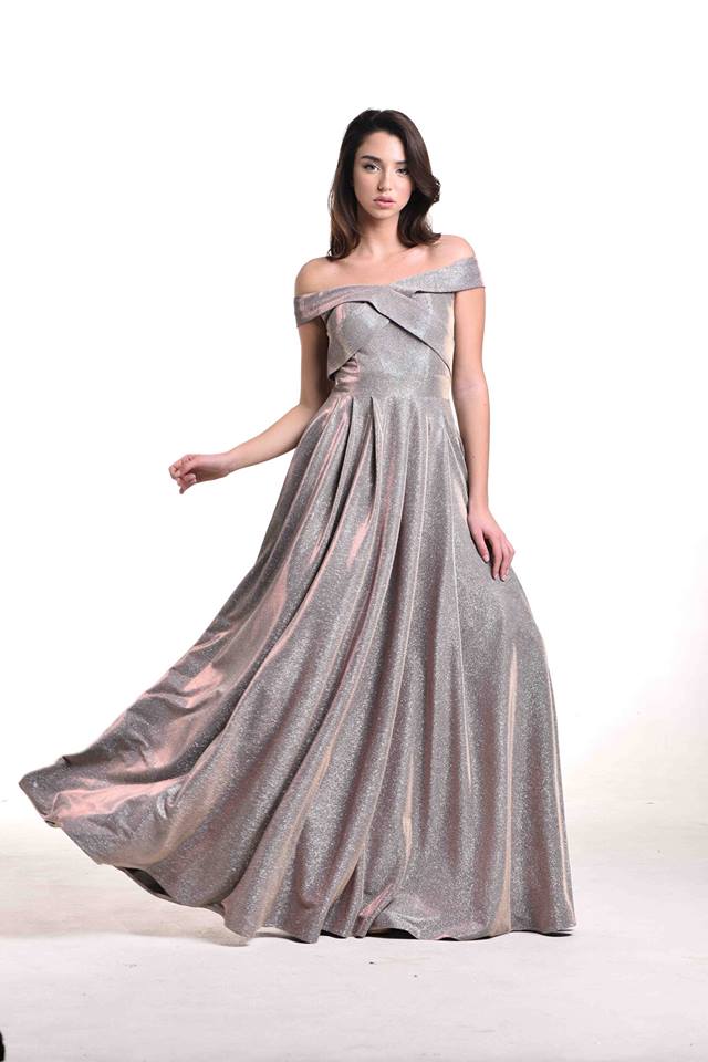 vestito da cerimonia lungo argentato