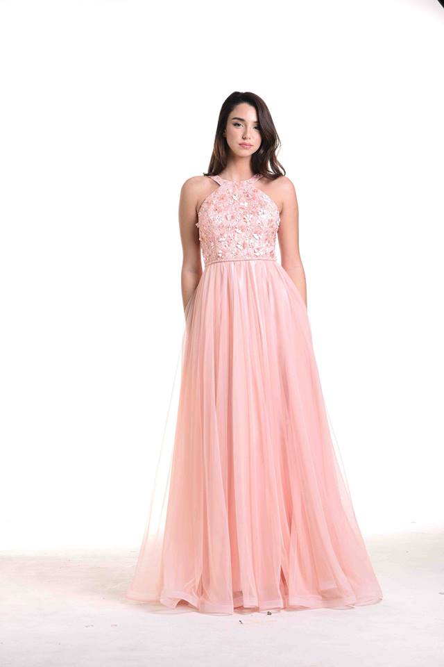 vestito da cerimonia rosa con corpetto ricamato