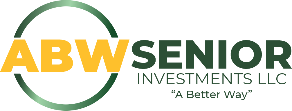 Logo for ABW Senior Investments LLC; yellow ABW in circle, green SENIOR, investments, and slogan.