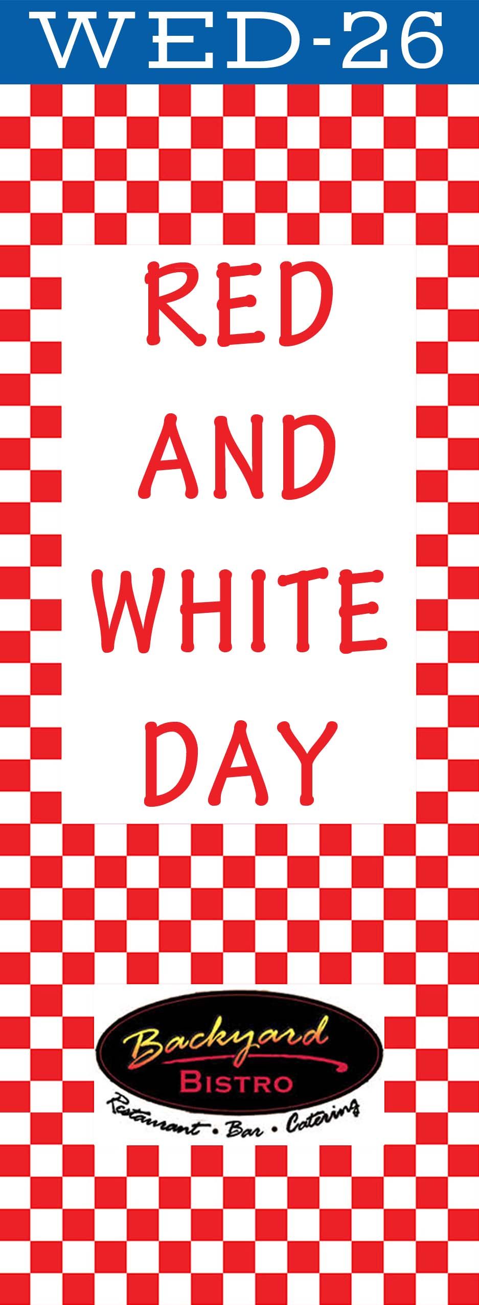 A red and white checkerboard banner promoting a