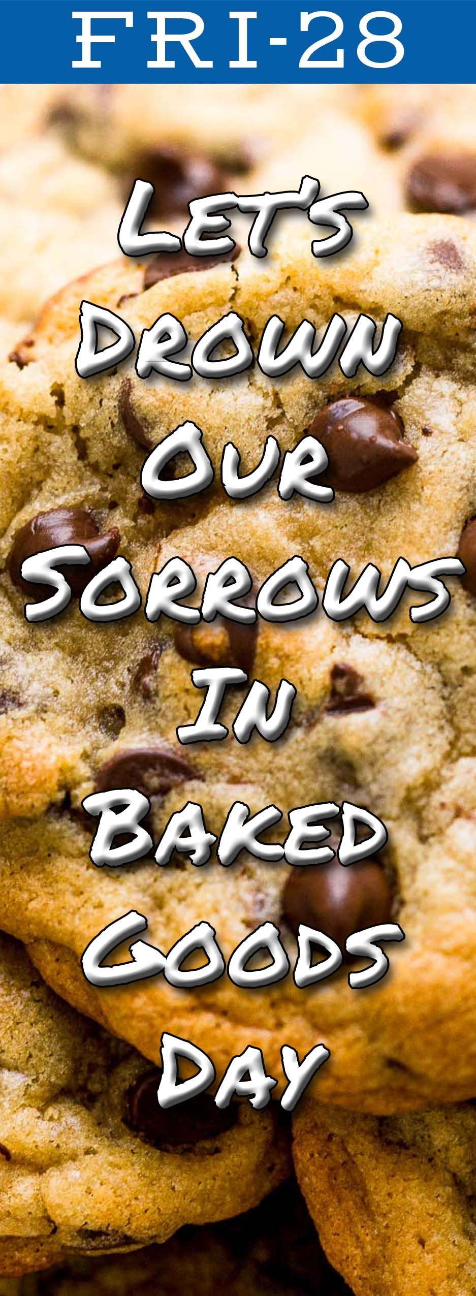 Close-up of chocolate chip cookies with text: