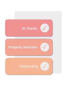 Three buttons with a check mark on them that say id checks , property searches , and onboarding.