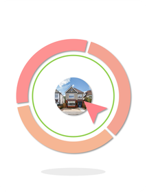 A picture of a house in a circle with an arrow pointing to it
