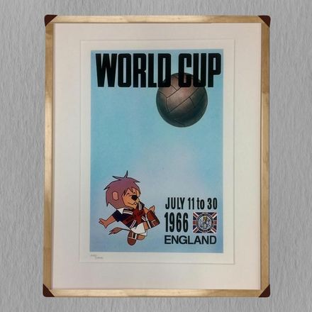 A framed poster for the world cup in 1966