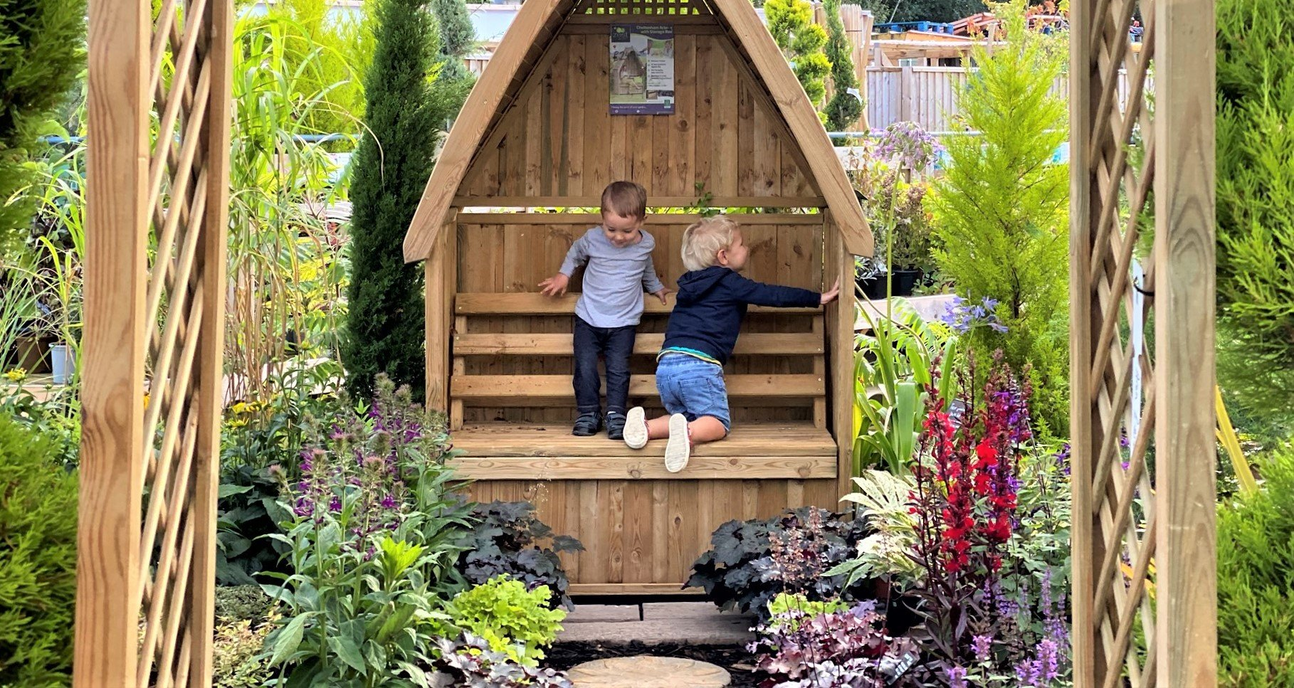 children on garden furniture