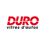 Le logo de duro vitres d'autos est rouge et noir sur fond blanc.