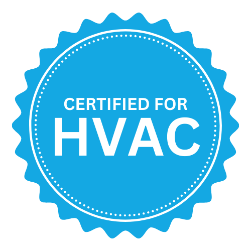 A blue certified for hvac logo on a white background