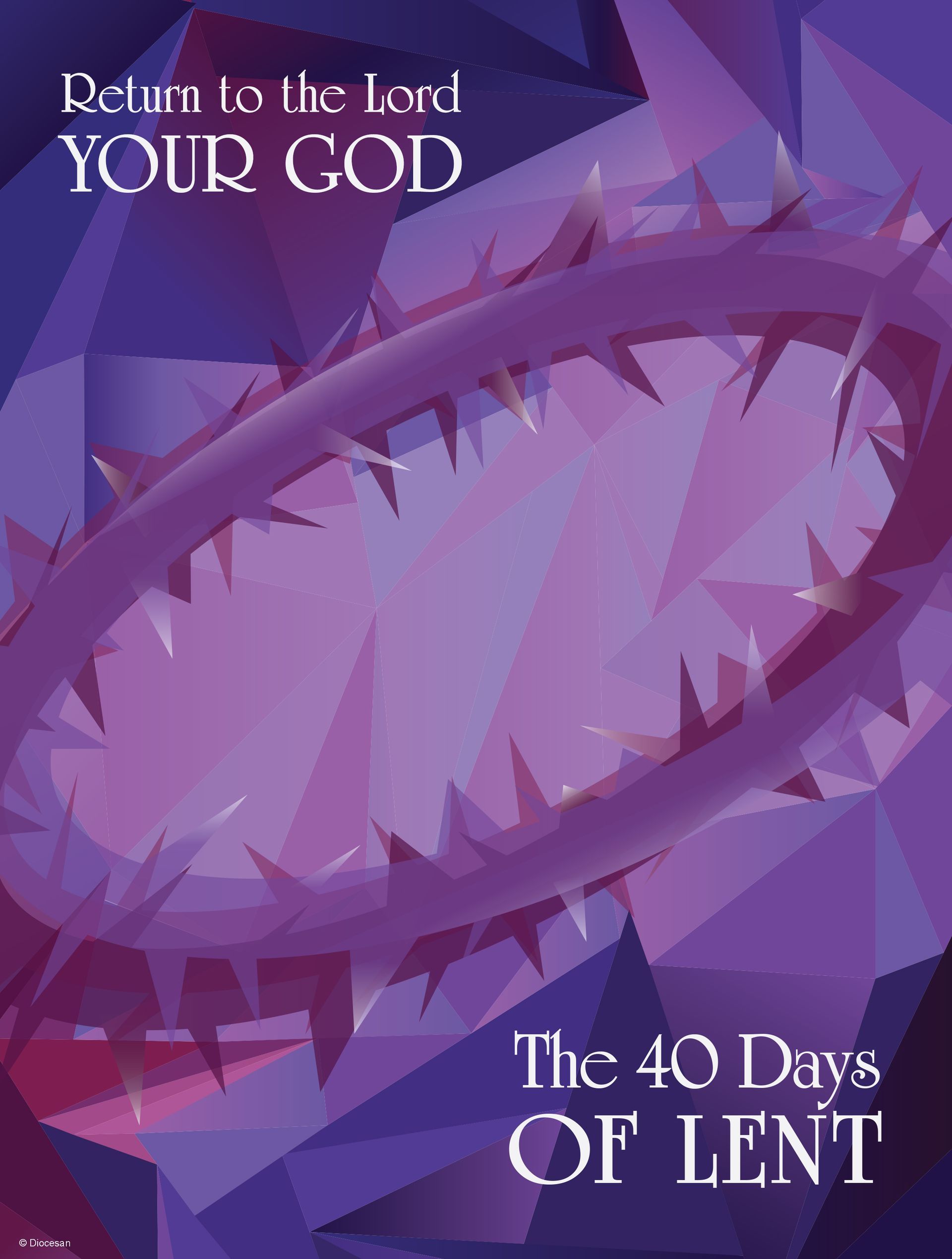 A purple crown of thorns with text: 