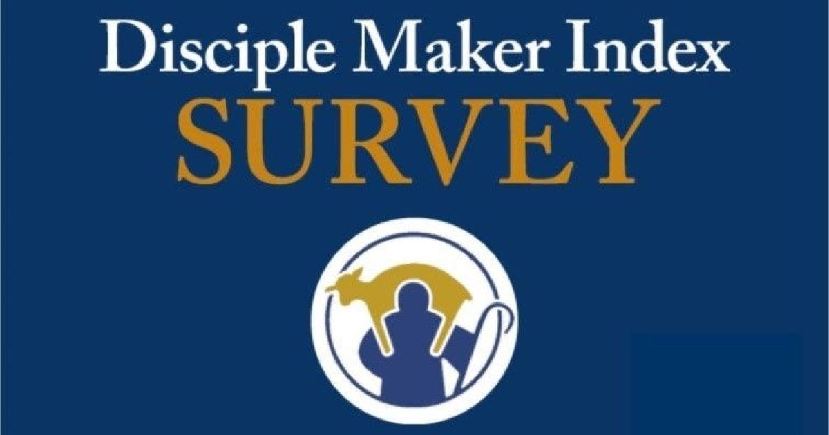 A blue sign that says disciple maker index survey