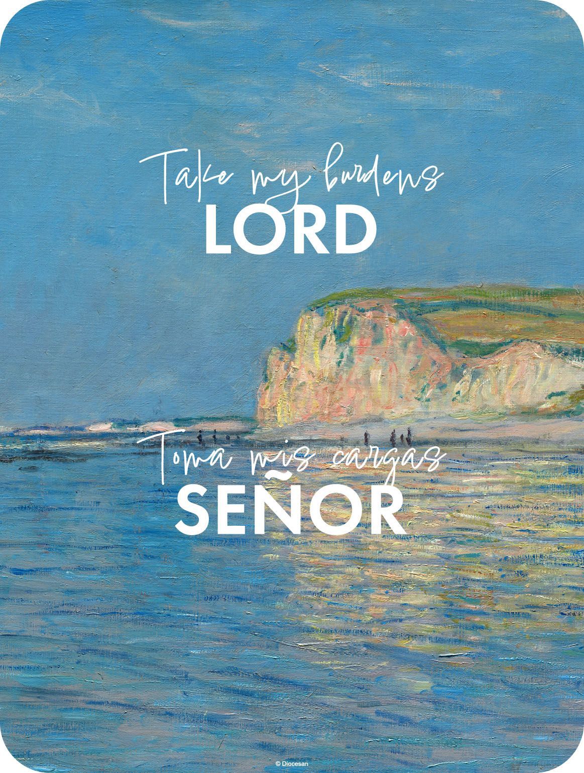 Jesus in white robes with raised arms against a teal sky, overlaid with Spanish event text.