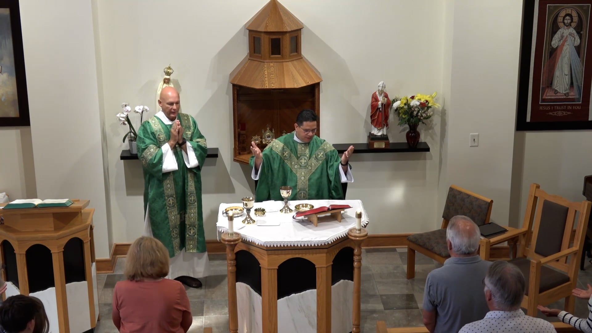 Fr. Renzo and Deacon Bill celebrating mass in the chapel. 