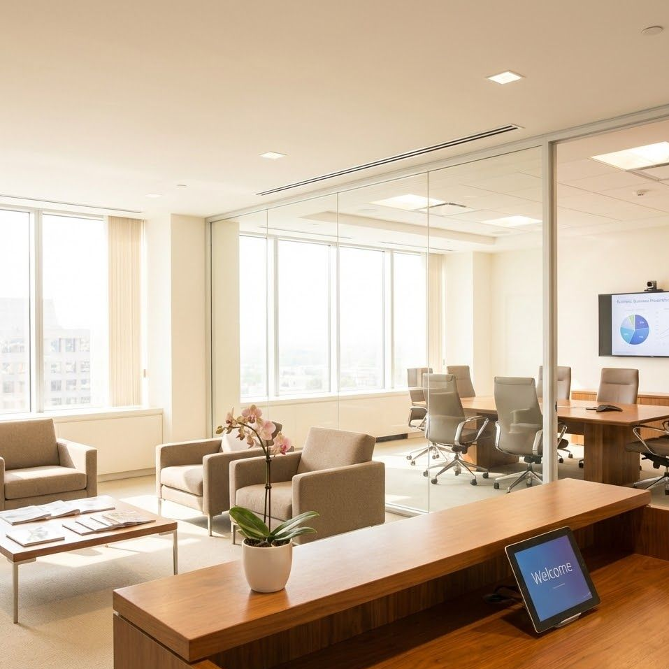 Professional office reception and conference area designed to welcome clients