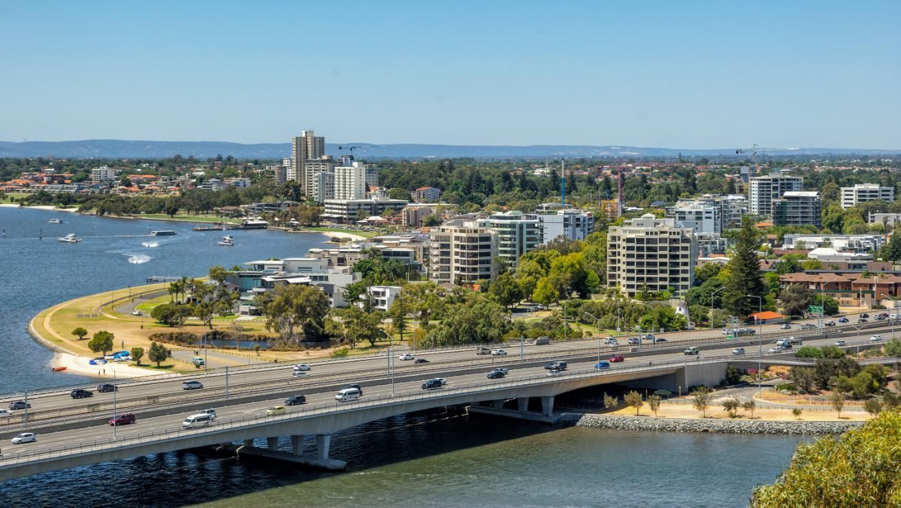 An Aerial View of a Bridge Over a River in a City — Pit Express in Welshpool, WA
