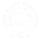 Logo for Done Right Feed Store, Clyde, TX, with a bison inside a circle.