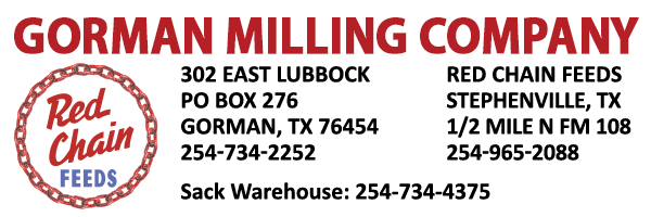 Gorman Milling Company logo with address, phone, and Red Chain Feeds information.