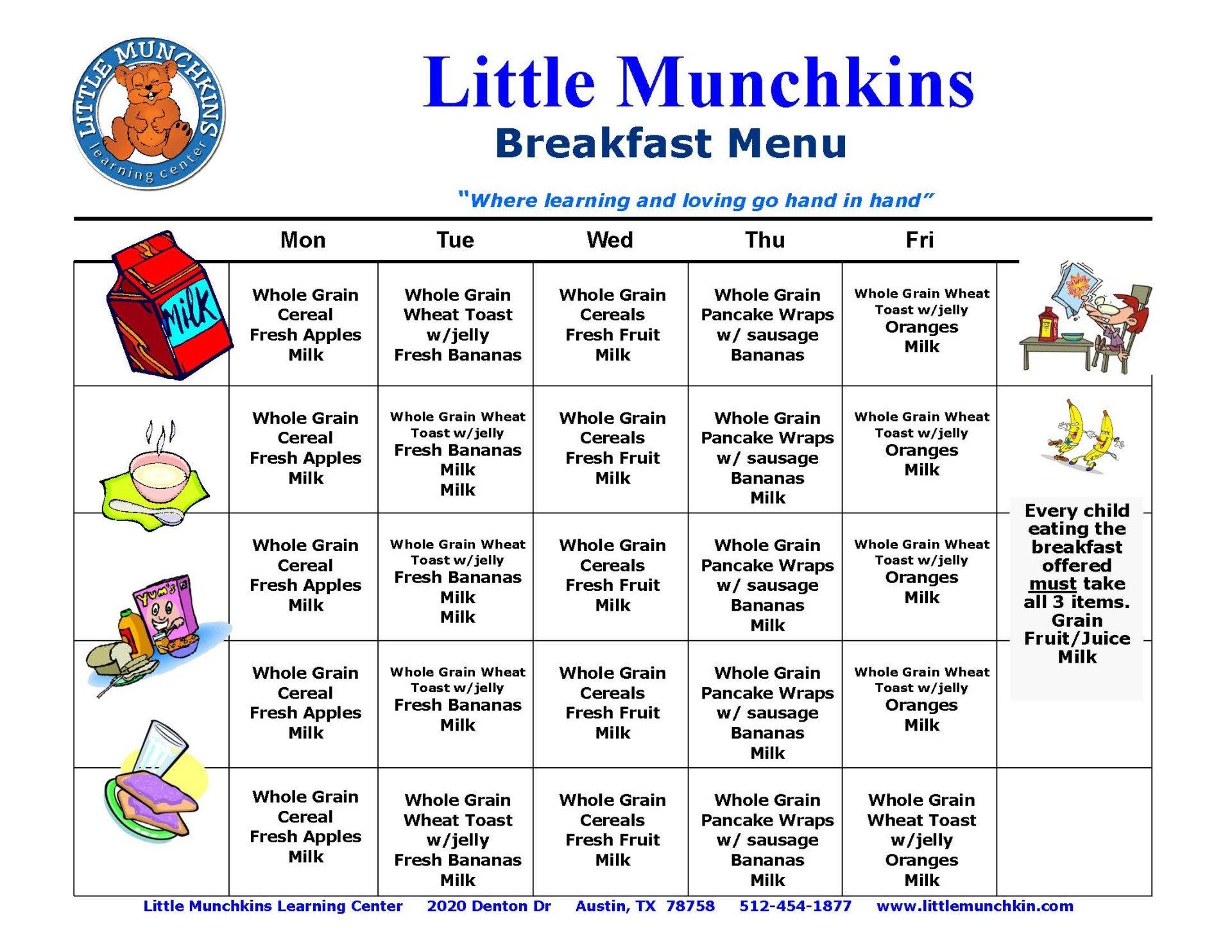 Breakfast Menu 2021 — Austin, TX — Little Munchkins Learning Center