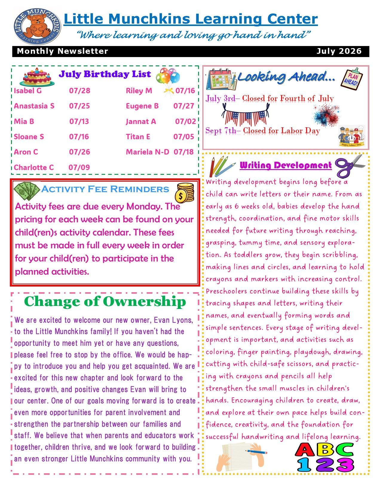 Breakfast Menu 2021 — Austin, TX — Little Munchkins Learning Center