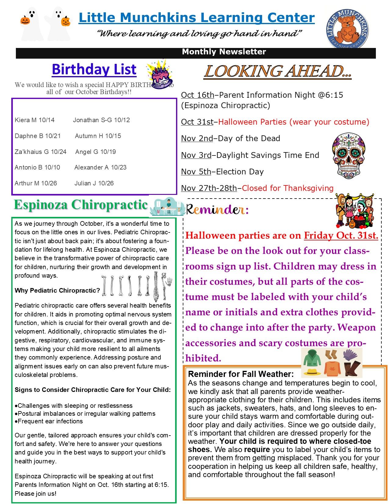 Breakfast Menu 2021 — Austin, TX — Little Munchkins Learning Center
