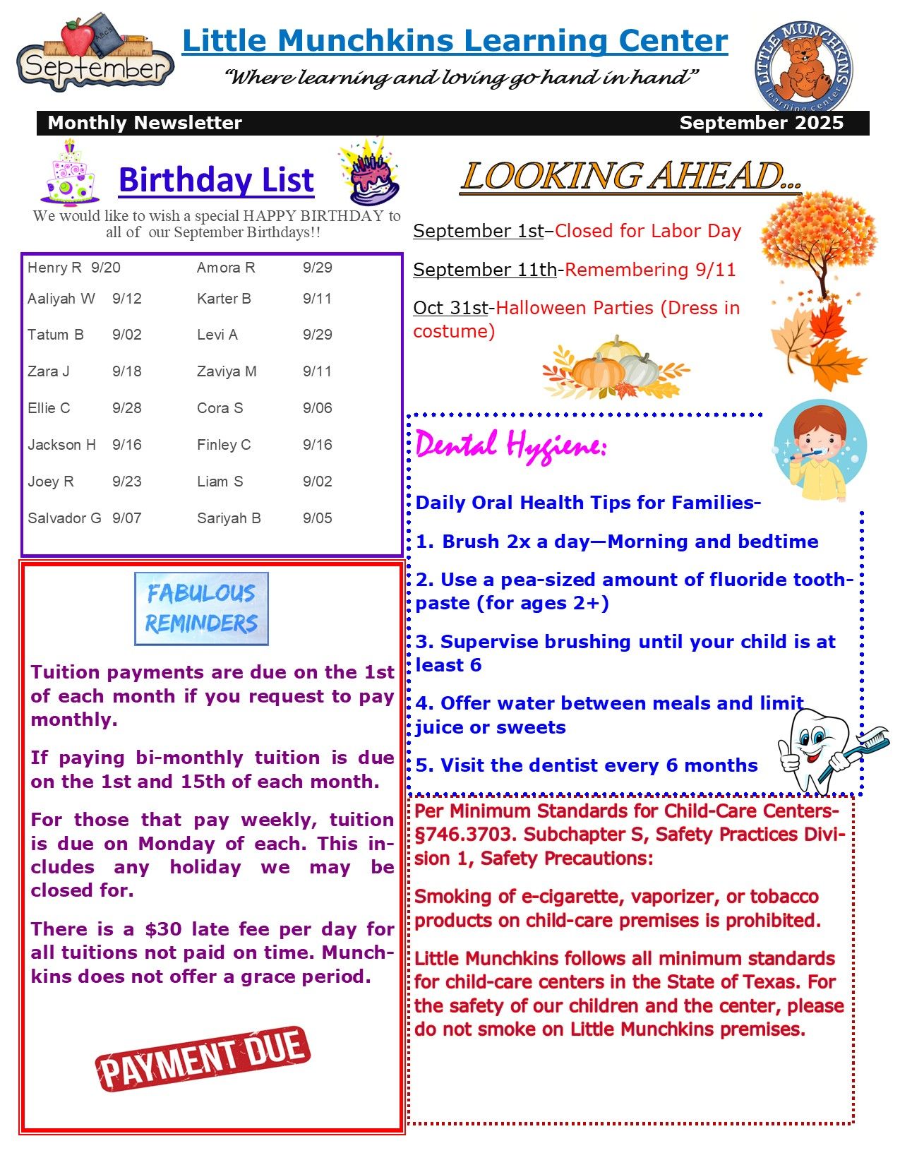 Breakfast Menu 2021 — Austin, TX — Little Munchkins Learning Center