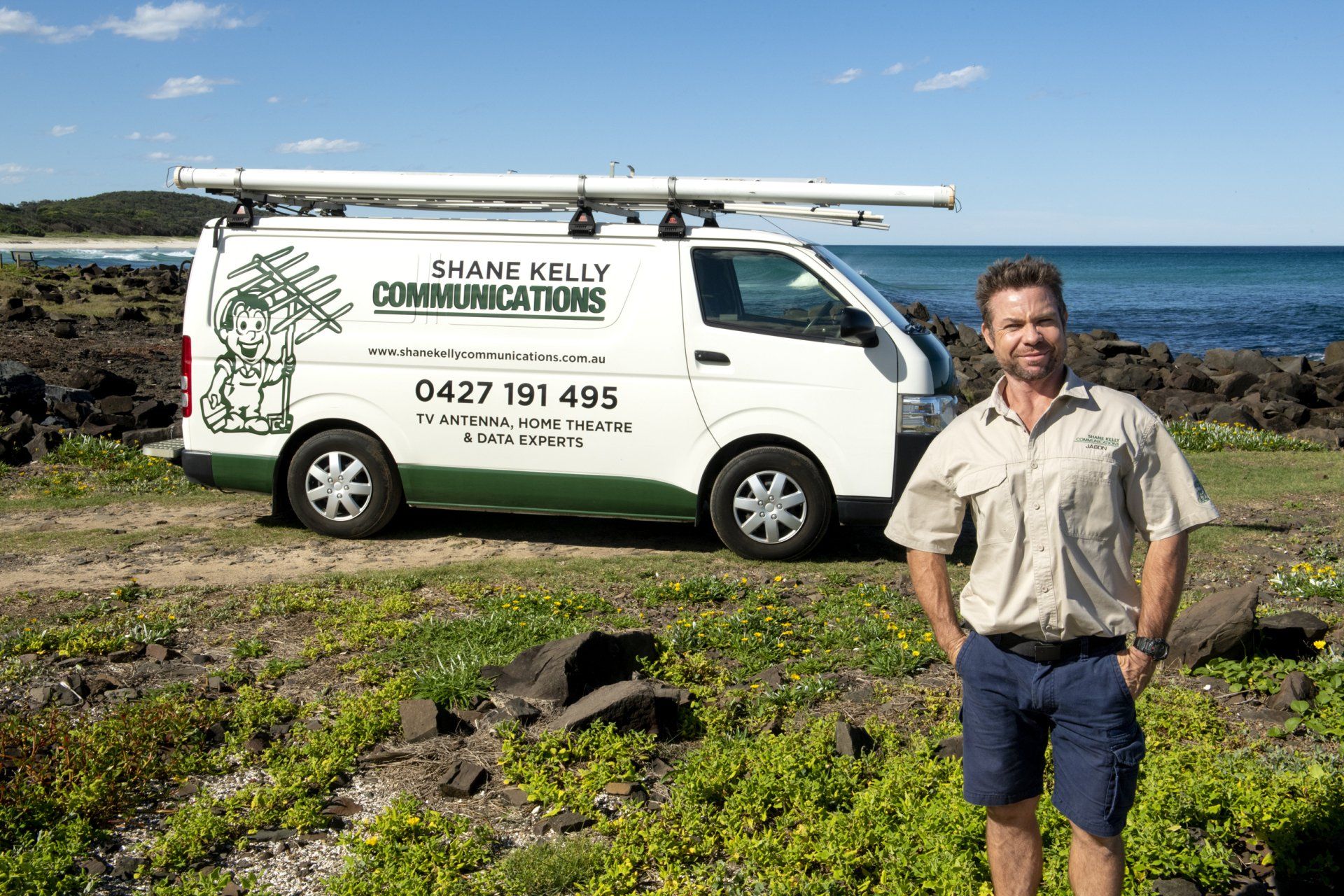 Work van at beach — TV & Internet Services in Byron Bay, NSW