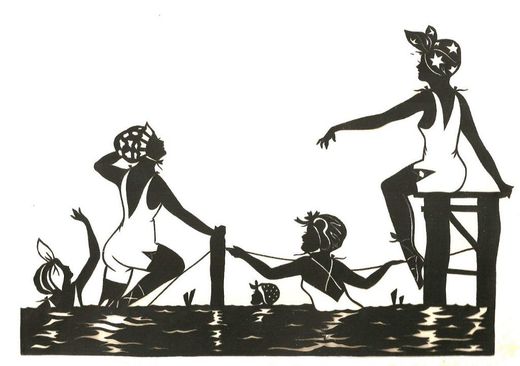 Knipwerk van dames in het water