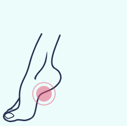 A drawing of a person 's foot with a pink spot on it.