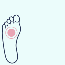 A drawing of a foot with a pink circle in the middle.