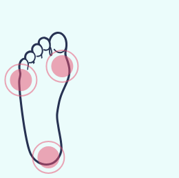 A drawing of a foot with pink circles around it.