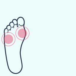 A drawing of a foot with pink circles around the toes.