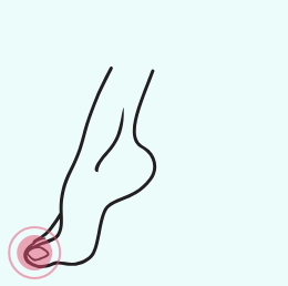 A drawing of a foot with a pink circle around it.