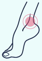 A drawing of a foot with a pink circle around it.