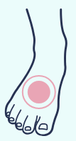 A drawing of a foot with a pink circle in the middle of it.
