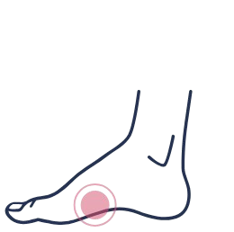 A drawing of a foot with a pink spot on it.