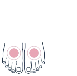 A drawing of a person 's foot with a pink circle in the middle.