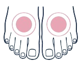 A drawing of a person 's foot with a pink circle in the middle.