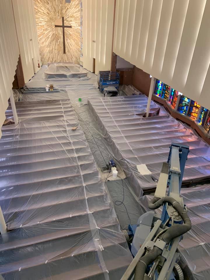 A church’s interior walls & ceiling being professionally painted by Keller Custom Painting