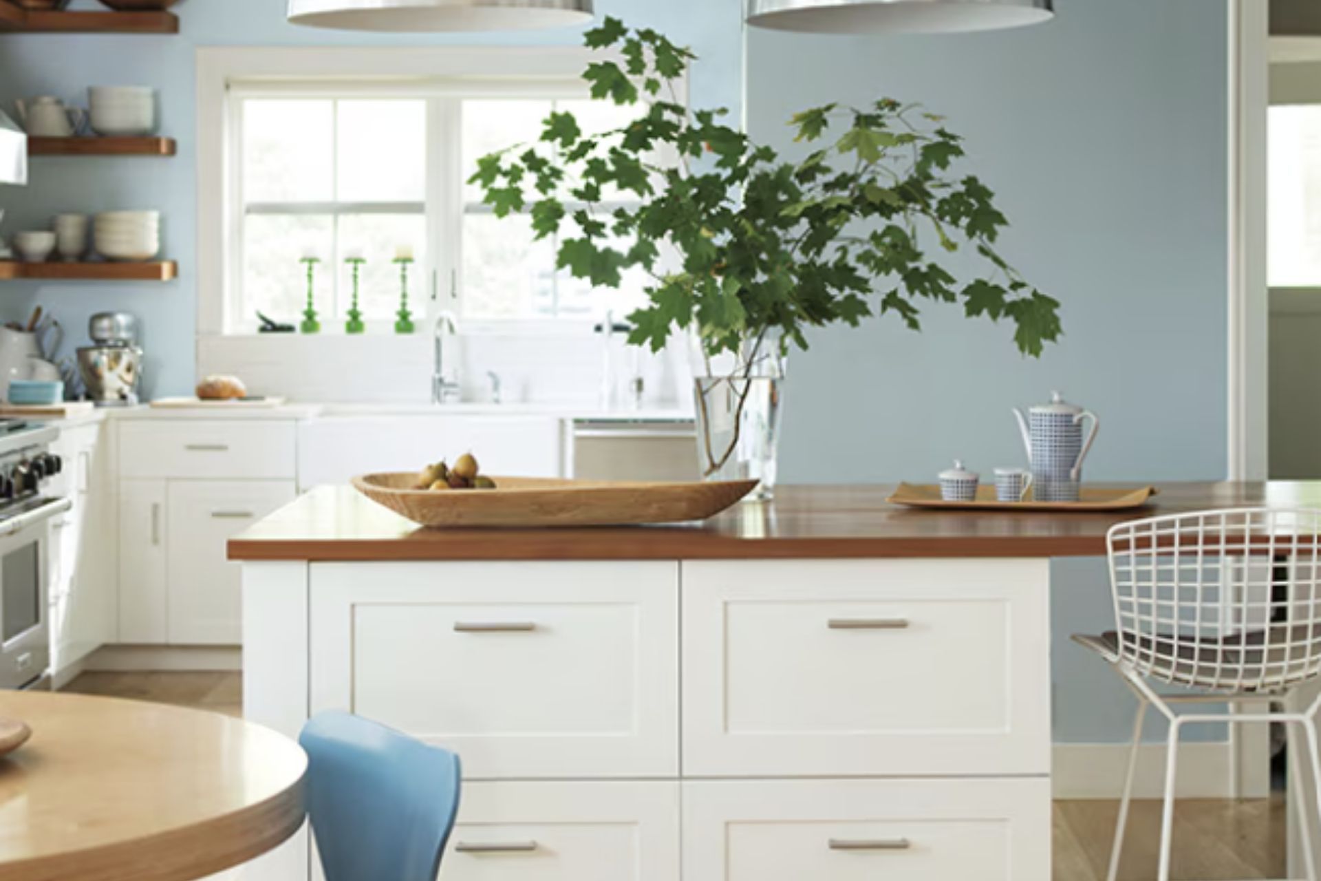 custom white cabinets refinished with Benjamin Moore paint
