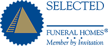 Logo for Selected Funeral Homes, featuring a blue circular seal with a pyramid icon next to the organization's name.