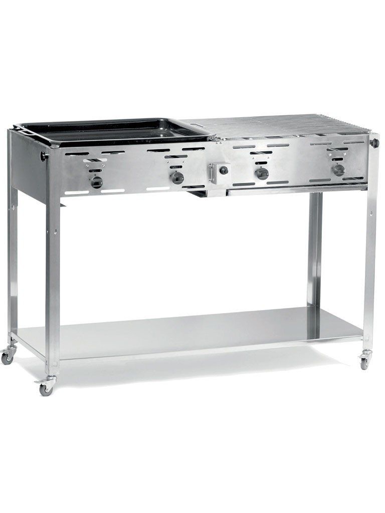 Deze grillmaster Quattro heeft een roestvaststalen frame met 2 vetopvang lades. Hij is uitgerust met 4 onafhankelijk regelbare branders Deze wordt geleverd met 2 vernikkelde bovenroosters en 1 geƫmailleerde braadpan.