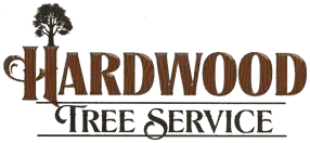 Hardwood Tree Service logo with a tree illustration and brown text on a white background